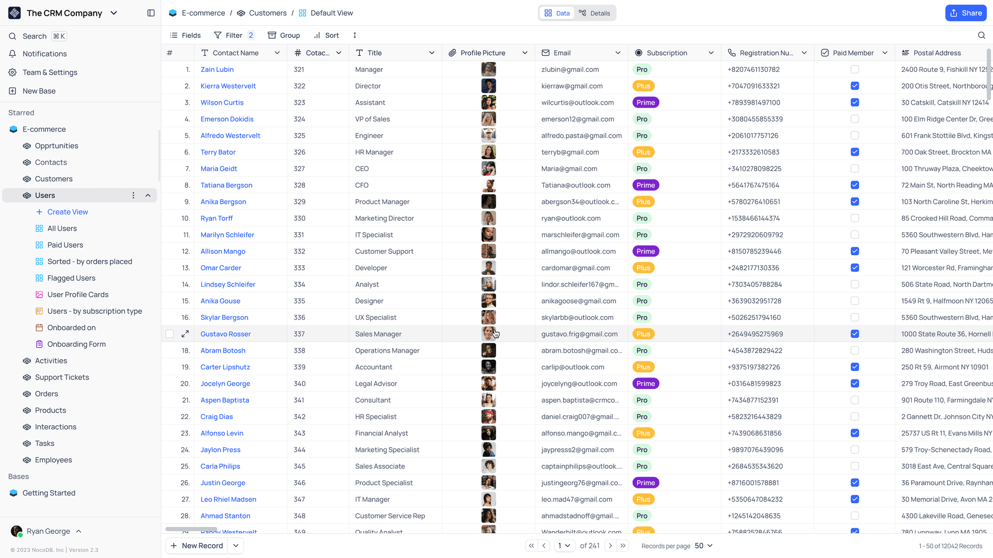 NocoDB demo grid view